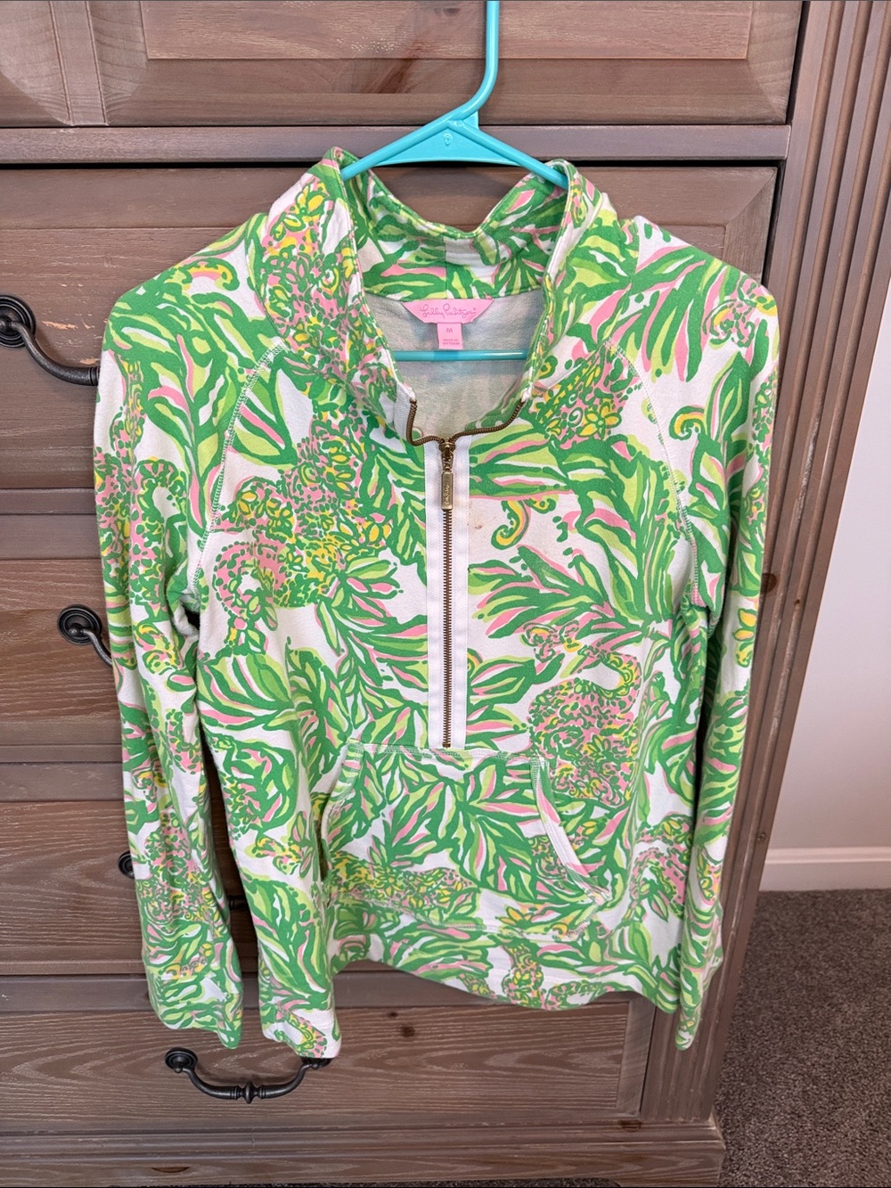 Lilly Pulitzer Green & Pink Tropical Print Half-Zip Pullover